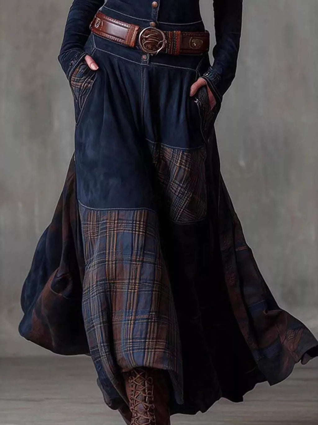Full Size Button Front Plaid Patchwork Maxi Dress Plus Size