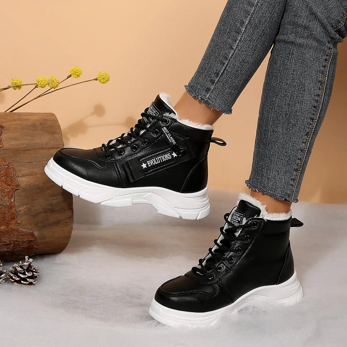 Premium Lace-Up Combat Boots with Fleece Line