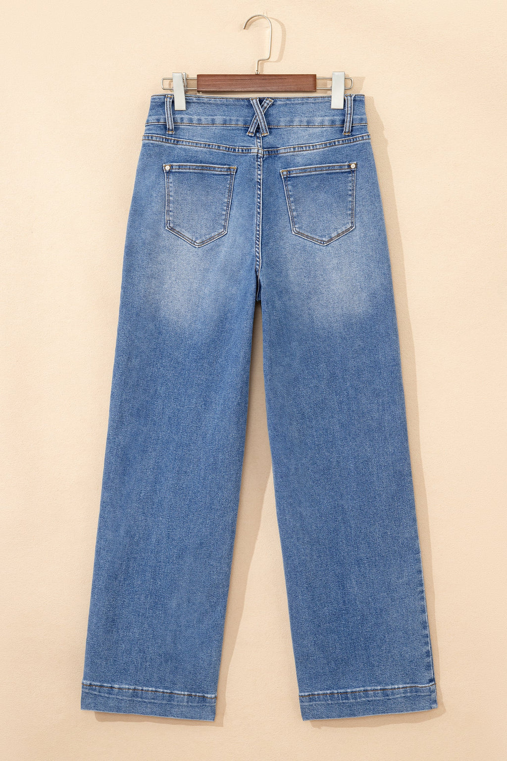 Sky Blue Double Button Zip Fly Straight Leg Jeans
