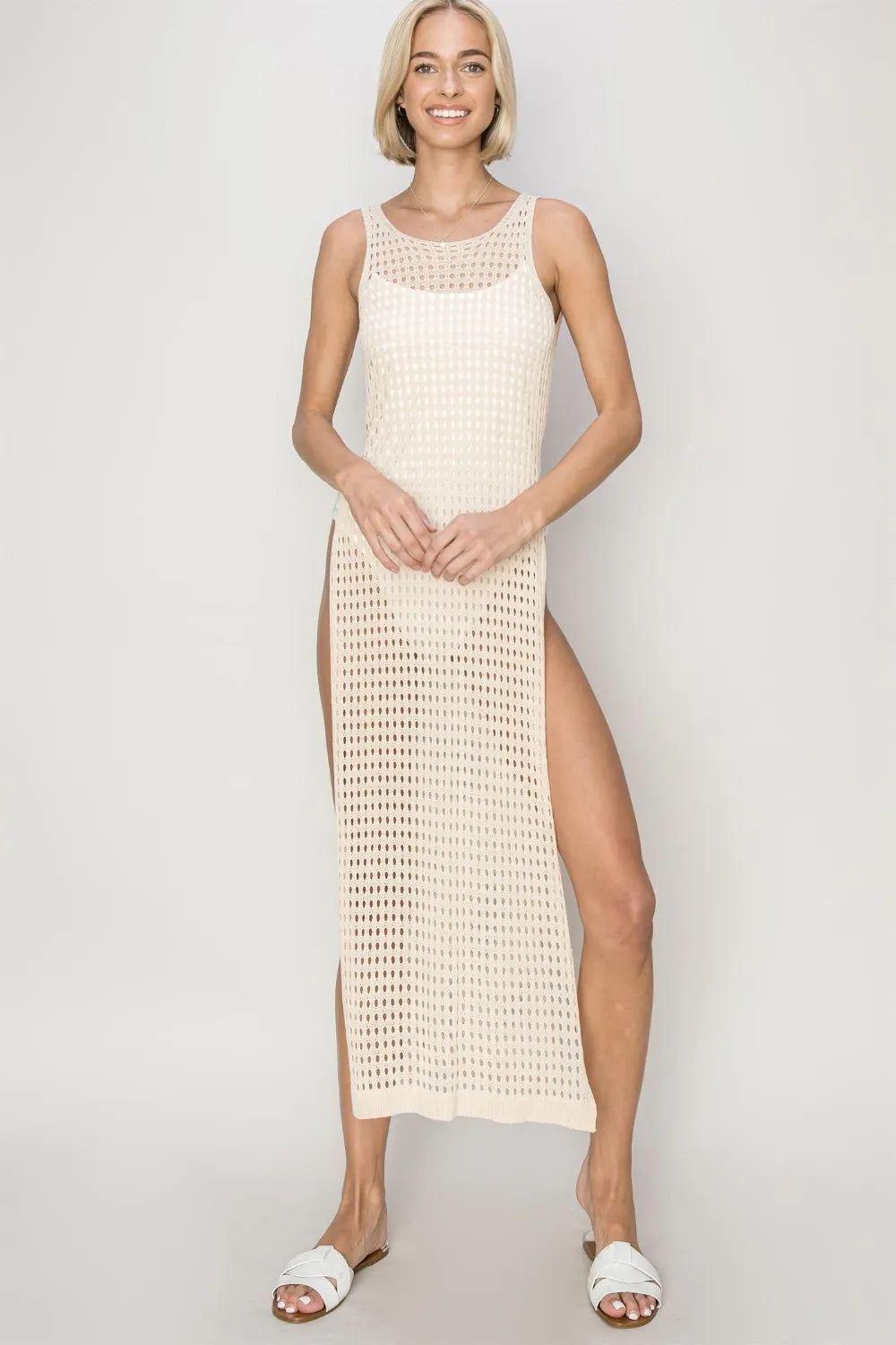 Openwork Crochet Backless Cover-Up Dress