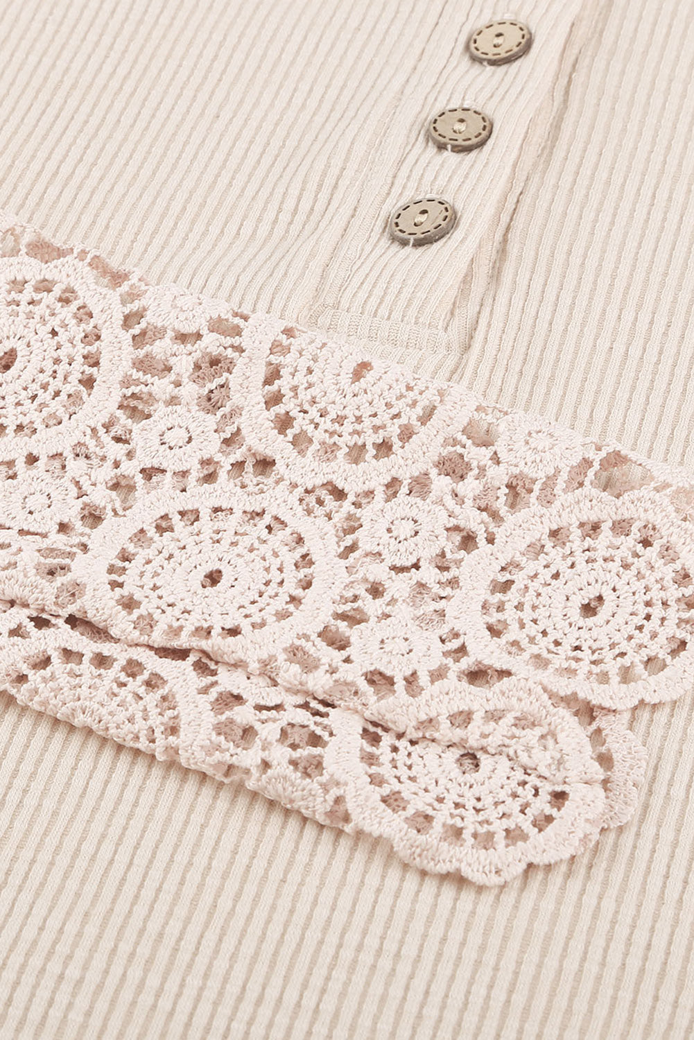 Crochet Lace Hem Sleeve Half-Button Top