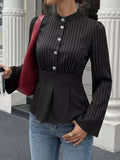 Striped Long Sleeve Peplum Blouse