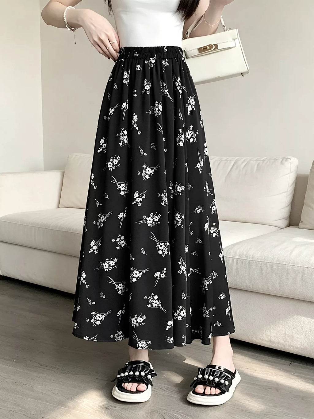Floral Print A-Line Skirt