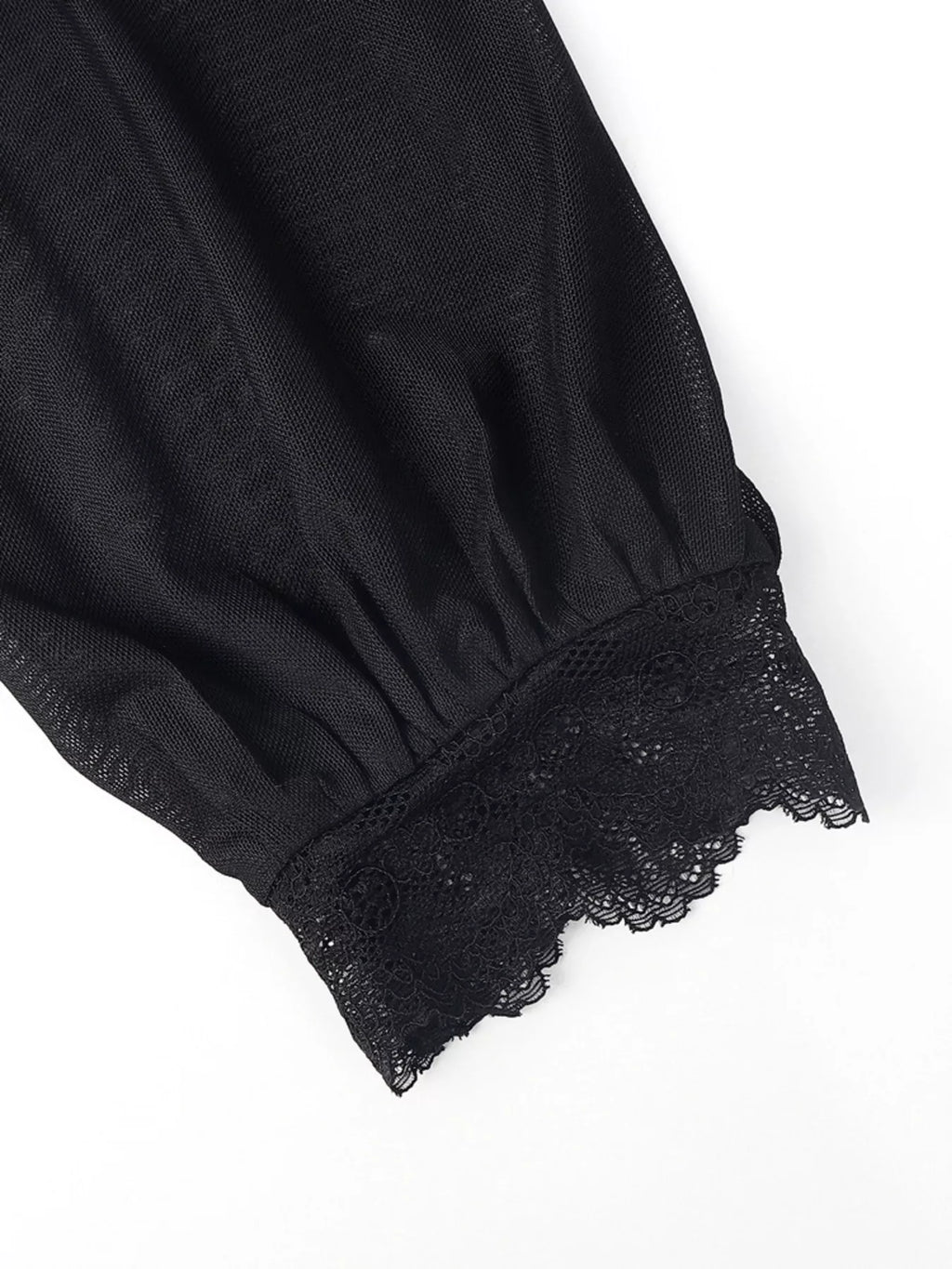 Lace Trim Velvet Sheer Sleeve Blouse