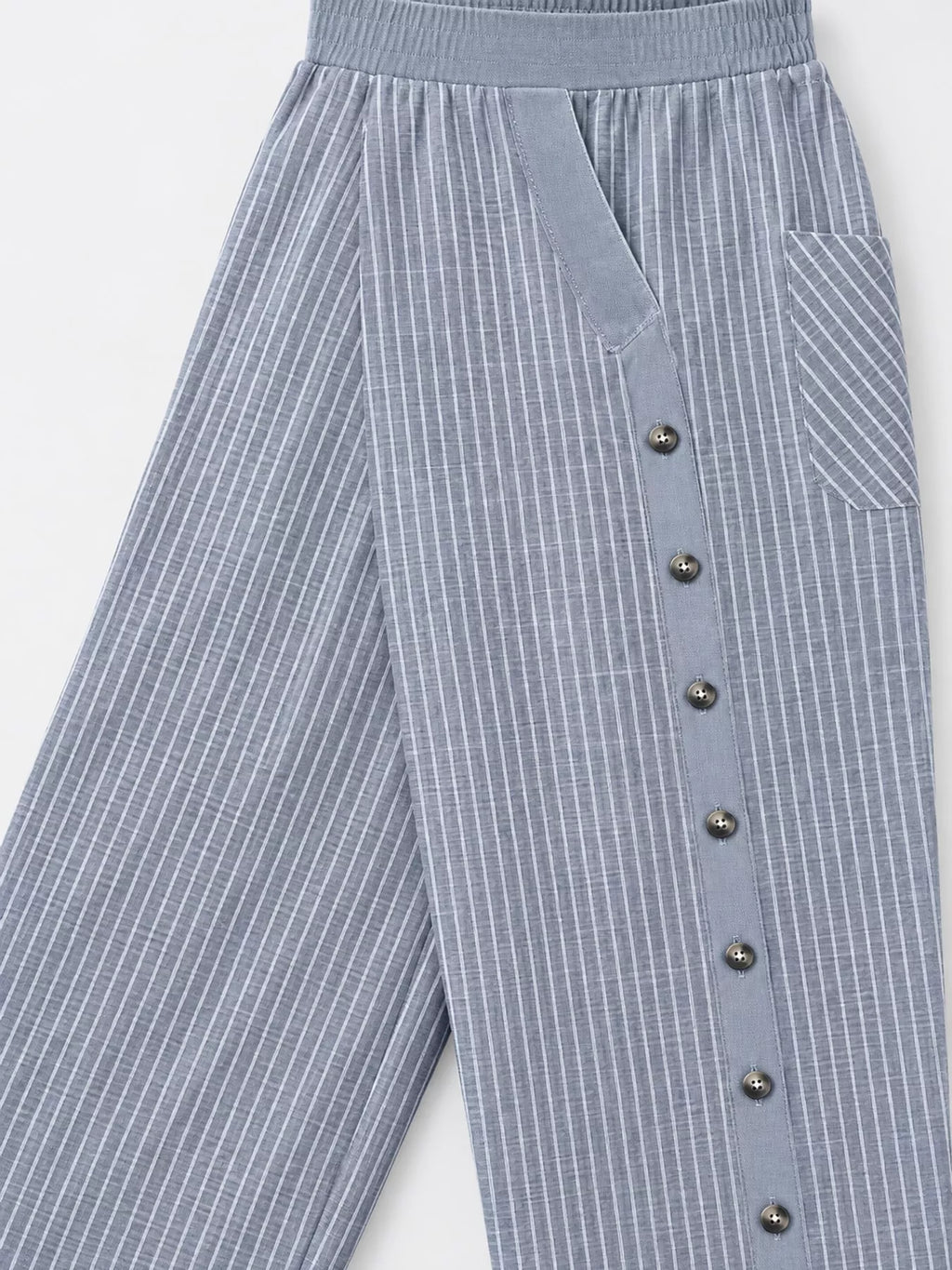 Striped Casual Pants with Side Button Detail
