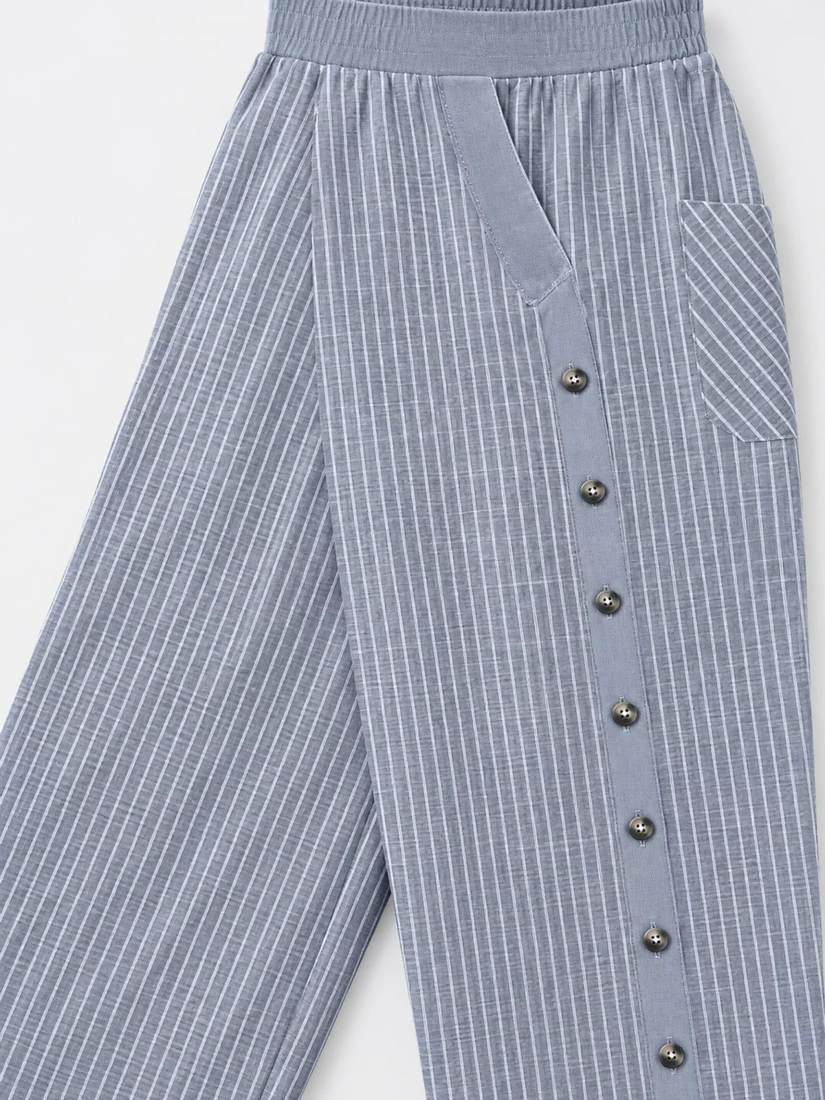 Striped Casual Pants with Side Button Detail