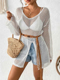 Openwork Knit V-Neck Cover-Up with Side Slit
