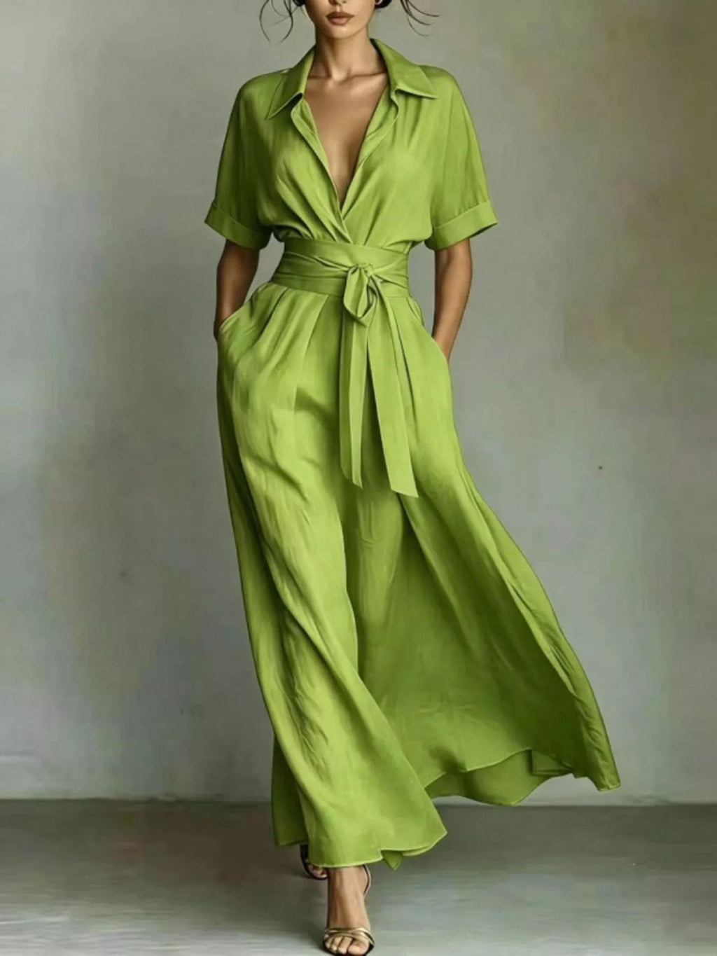 Collared Neck Maxi Shirt Dress