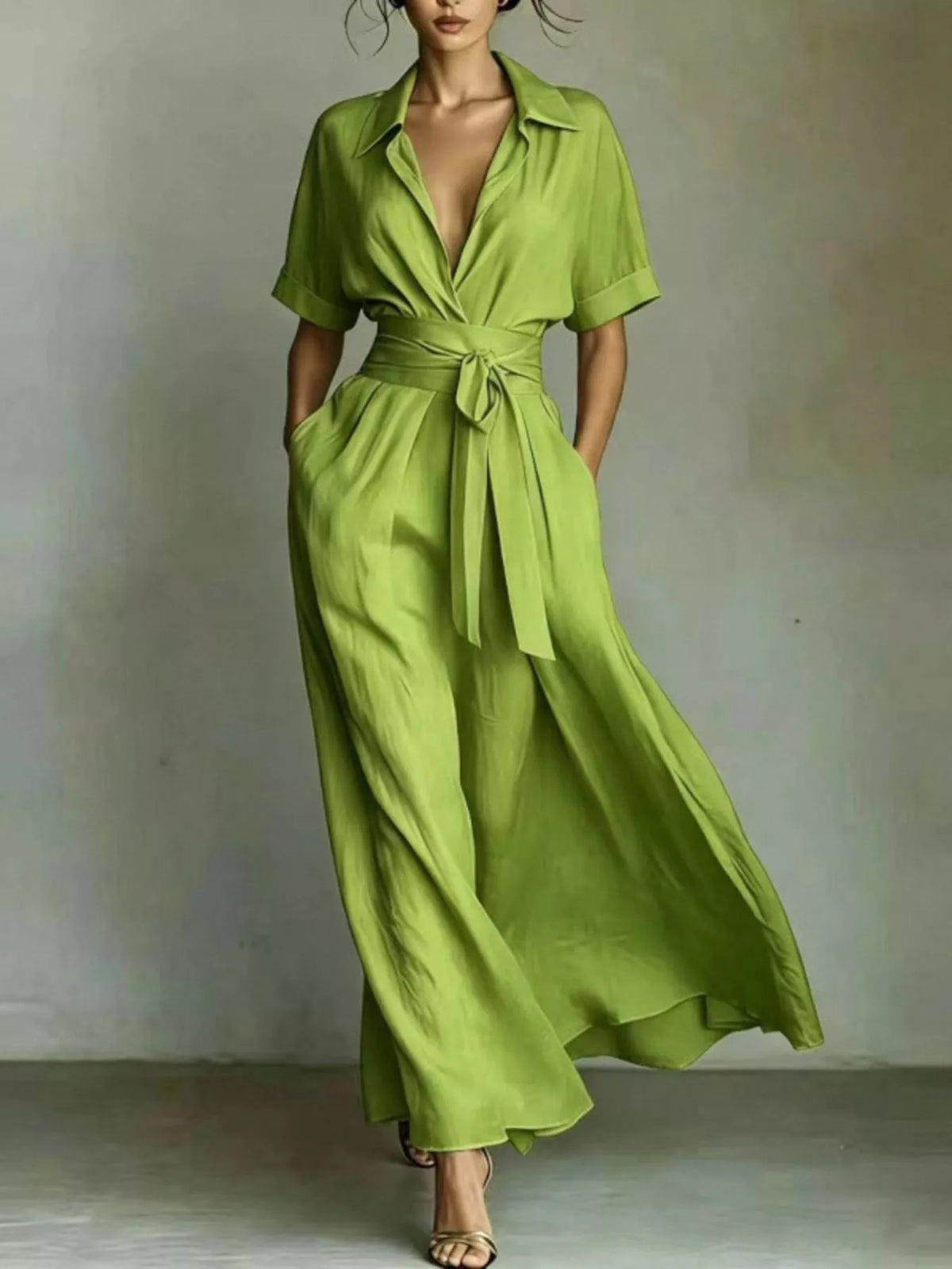 Collared Neck Maxi Shirt Dress