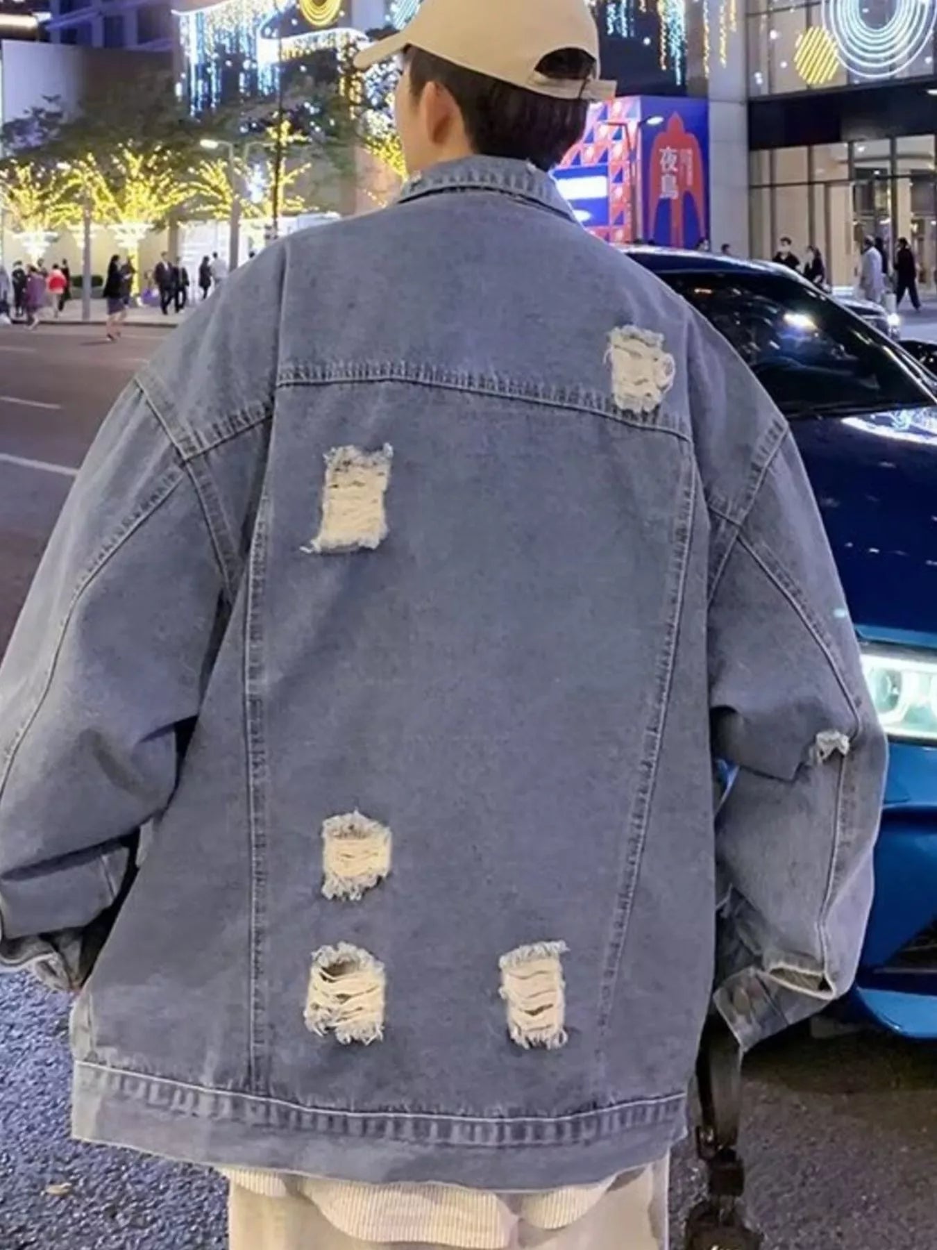 Men's Full Size Distressed Button Up Denim Jacket Plus Size