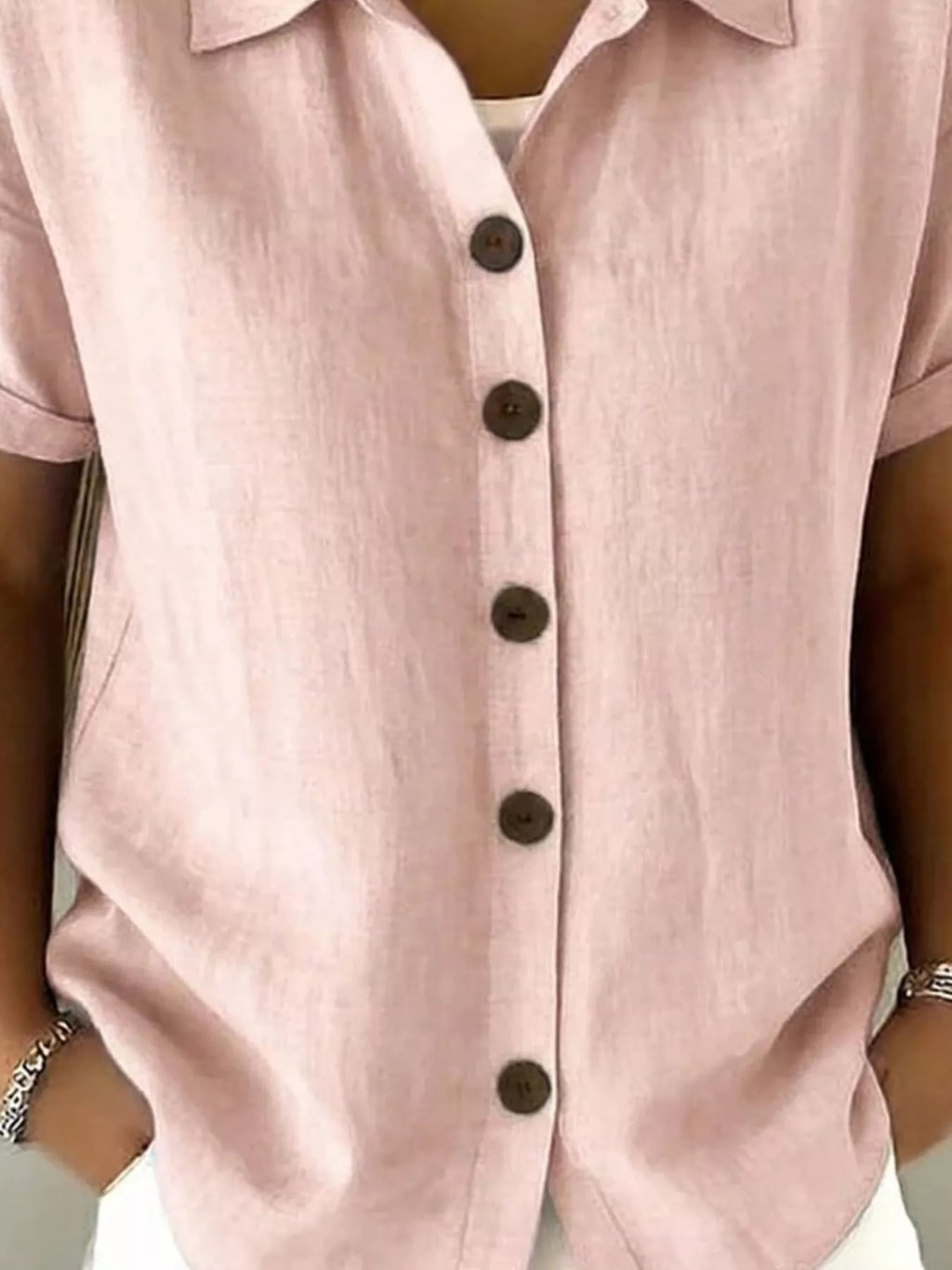 Full Size Button Up Short Sleeve Shirt Plus Size