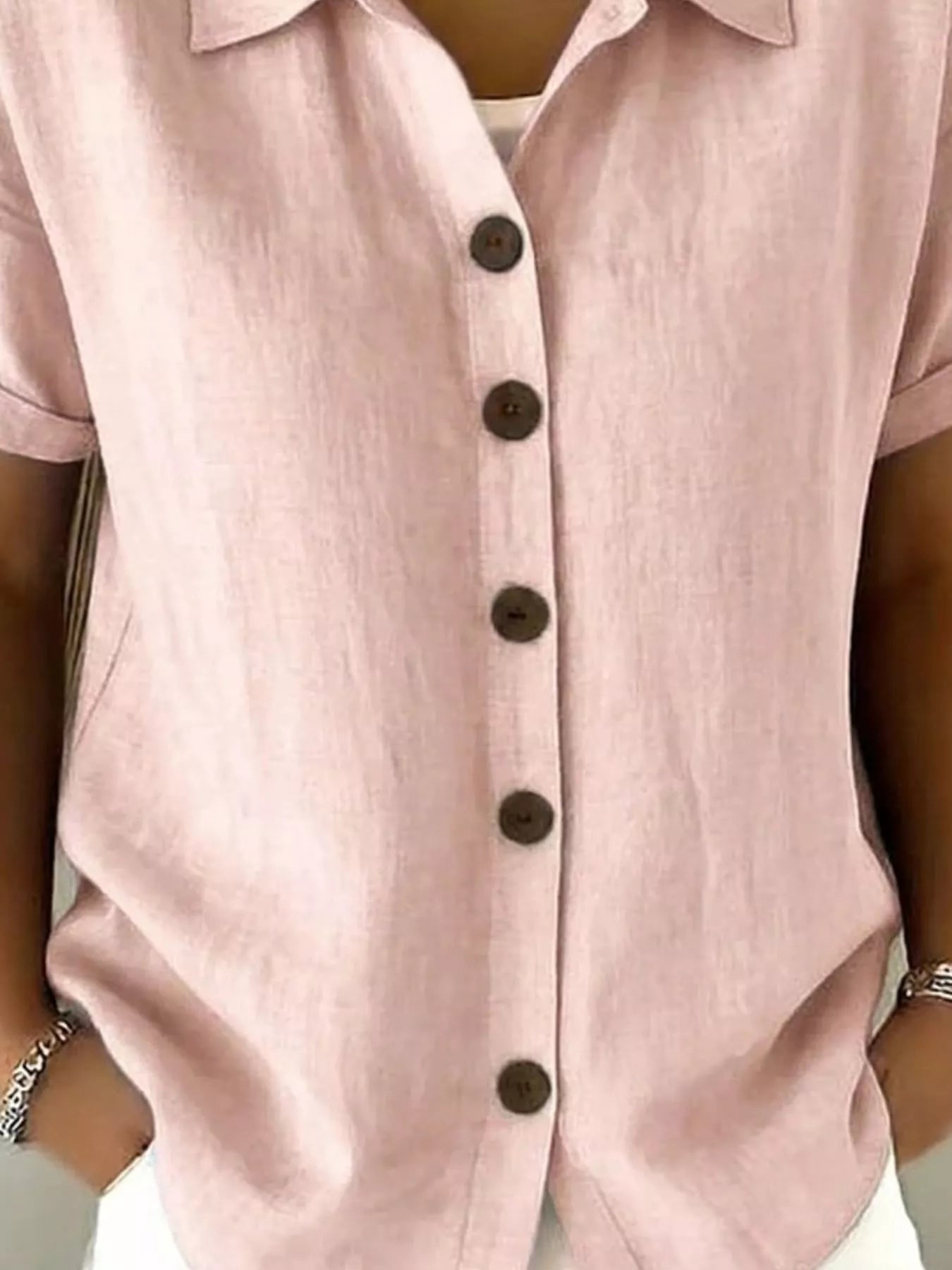 Full Size Button Up Short Sleeve Shirt Plus Size