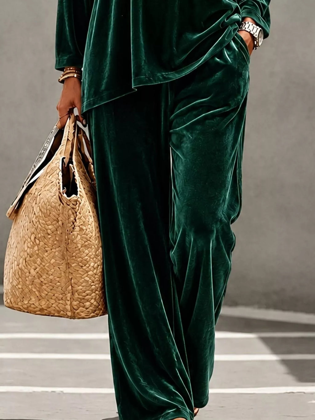 Full Size Velvet Long Sleeve Top and Pants Set Plus Size