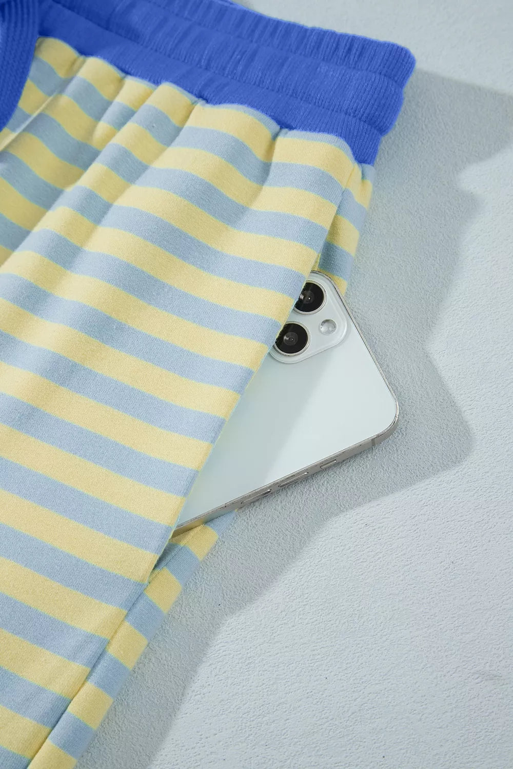 Stripe Colorblock Trim Crew Neck Loose Tee Drawstring Elastic Waist 2pcs Pant Set