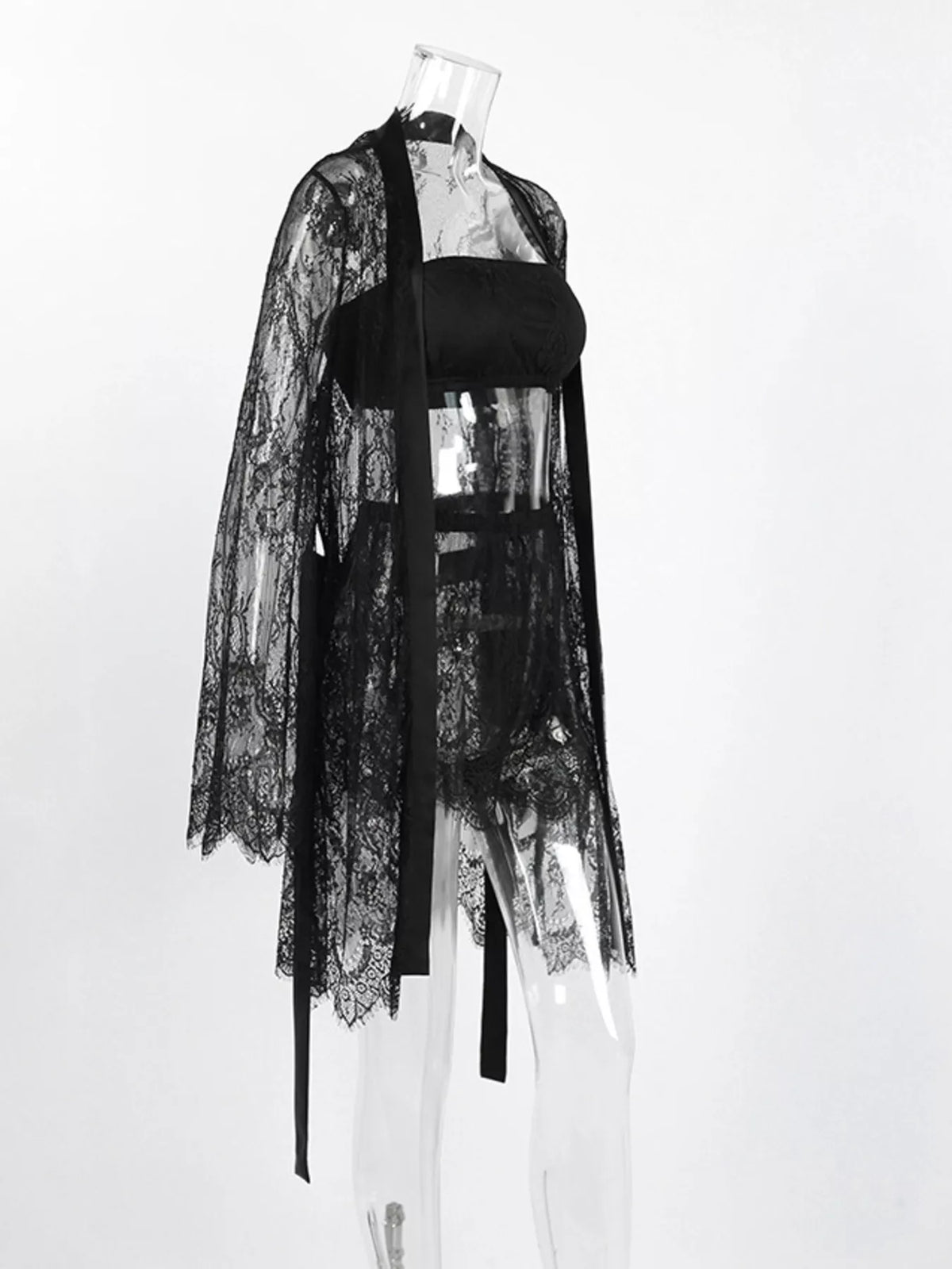 Lace Tube Top & Cardigan and Shorts Three-Piece Lounge Set