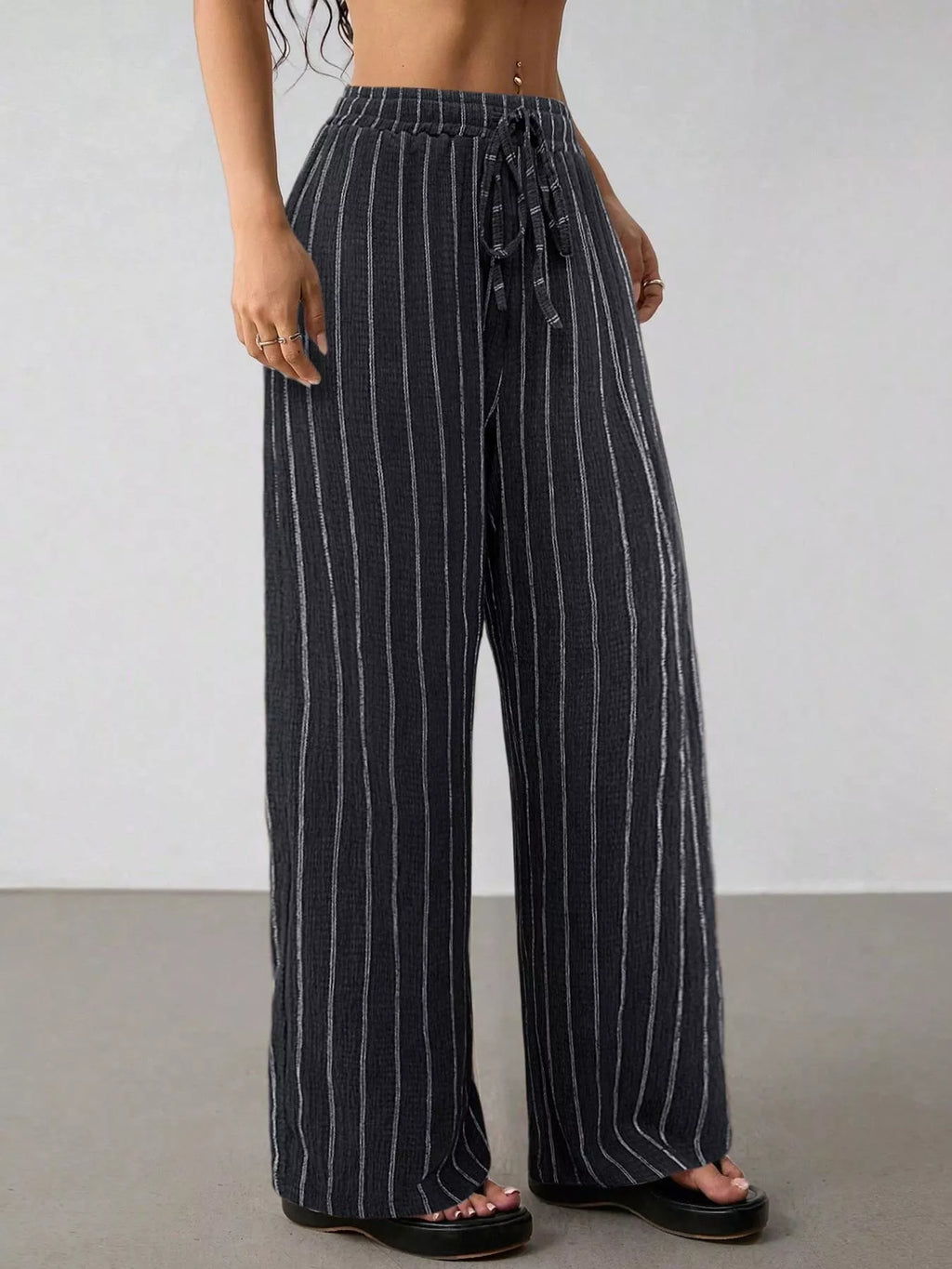 Striped Wide-Leg Drawstring Pants