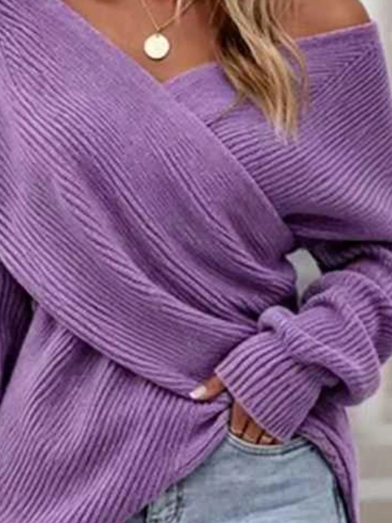 Crisscross Ribbed Knit Long Sleeve Sweater