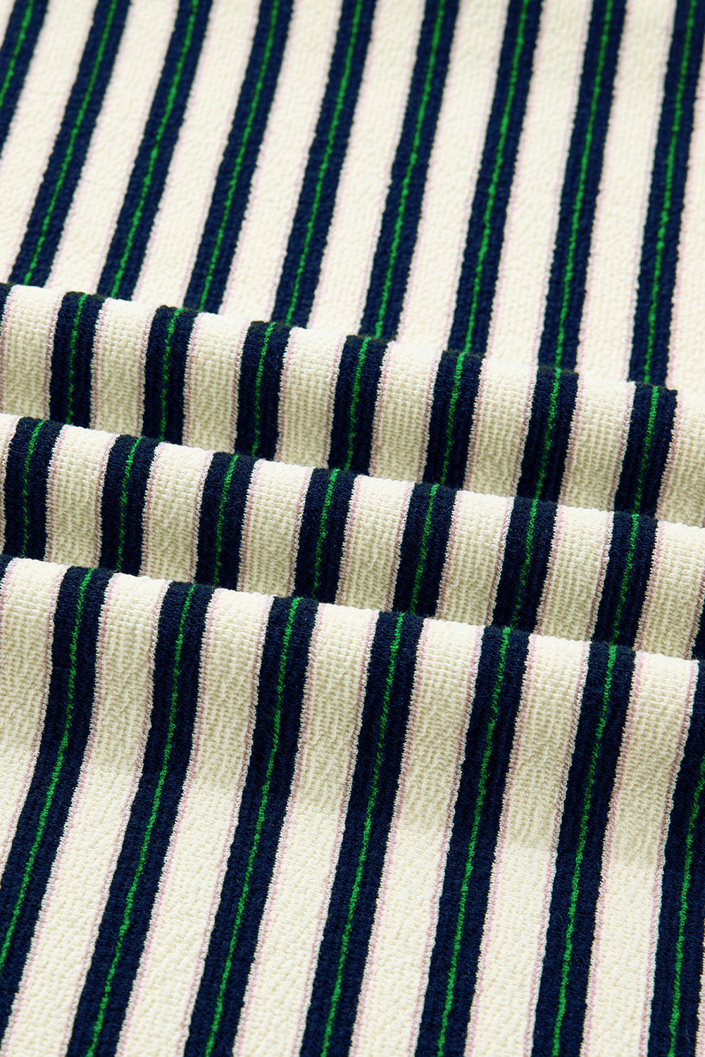 Stripe Contrast Zip Collared V-Neck Long Sleeve Top