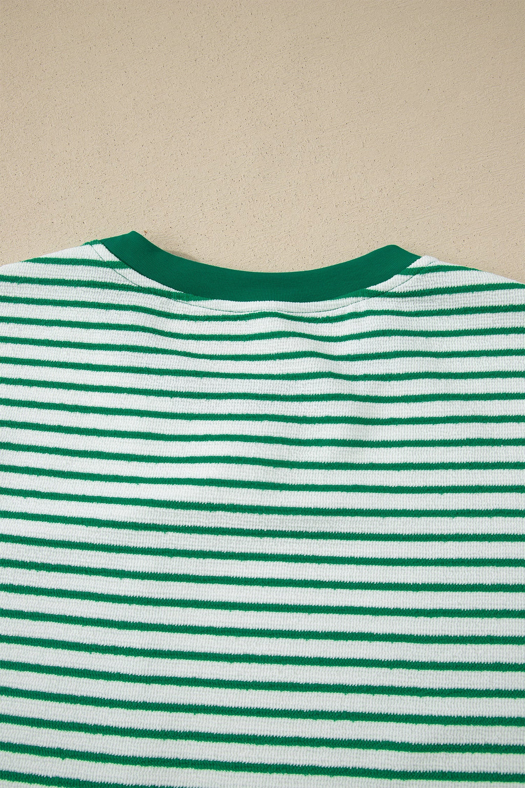 Green Stripe Crew Neck Tee Drawstring Waist Cropped Pants Set