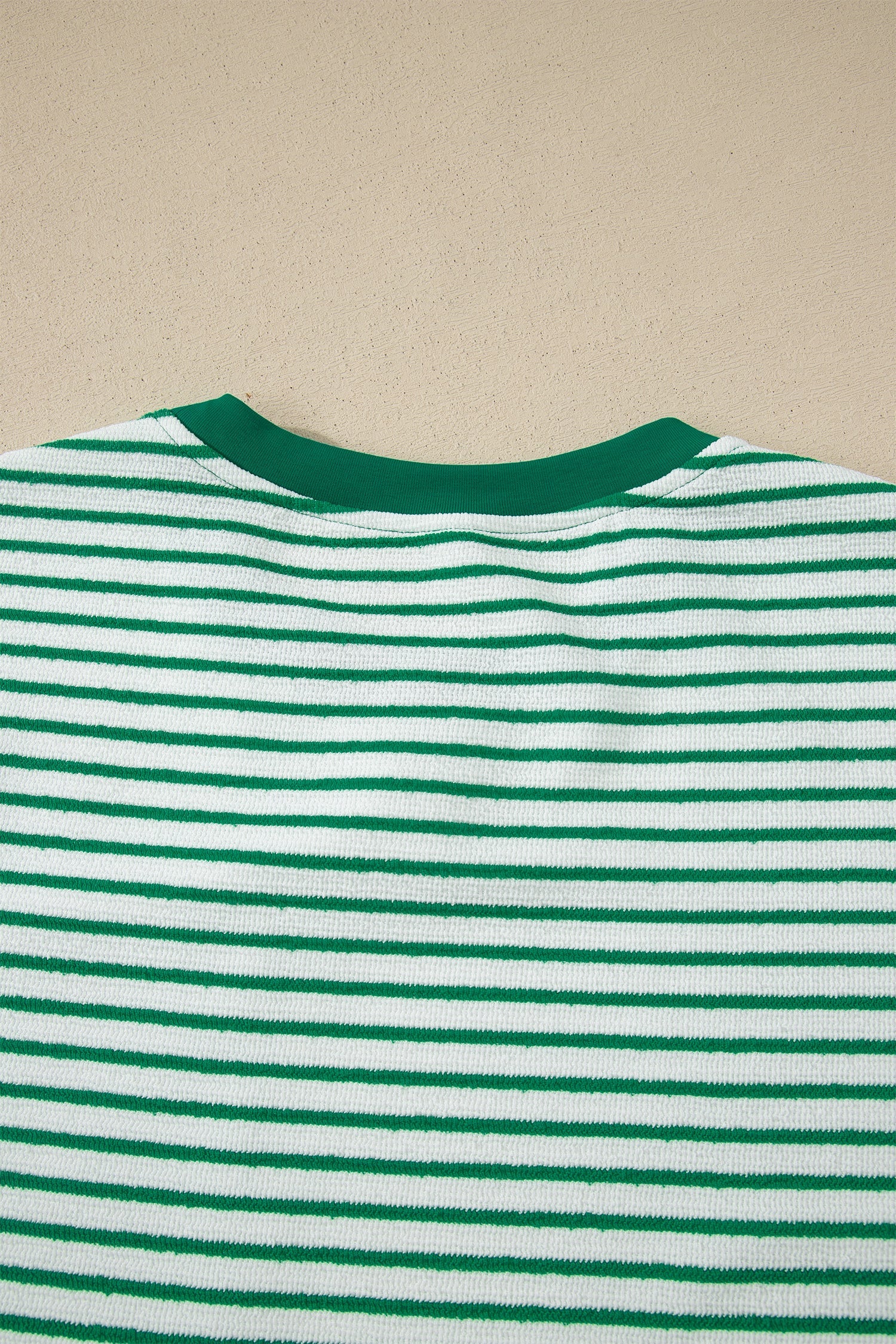 Green Stripe Crew Neck Tee Drawstring Waist Cropped Pants Set