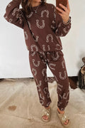 Western Print Elastic Waist Pocket 2pcs Pant Set
