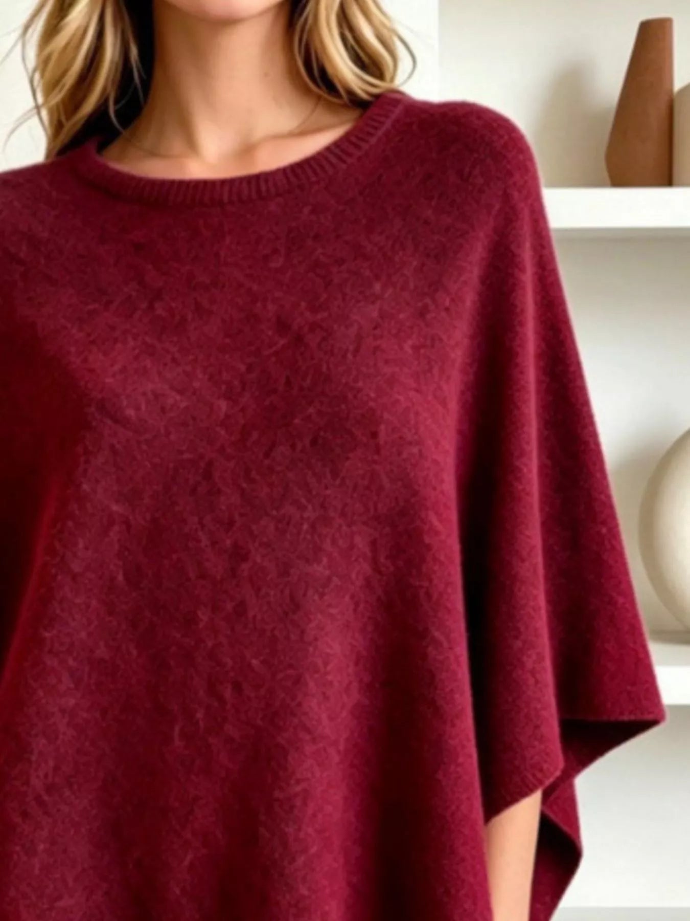 Asymmetrical Hem Knit Poncho