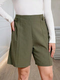 High-Waisted Pleated Shorts with Button Detail