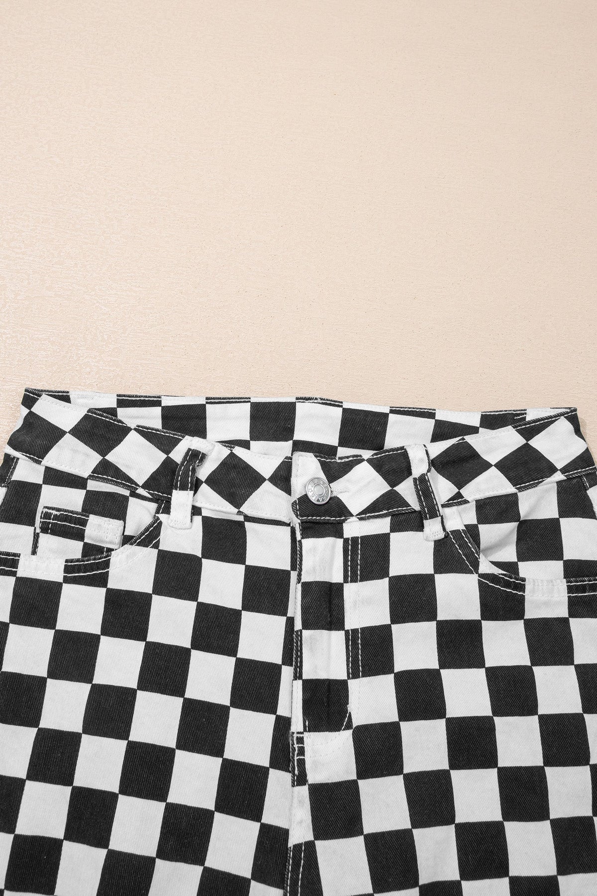 Checker Distressed Raw Edge Cropped Jeans
