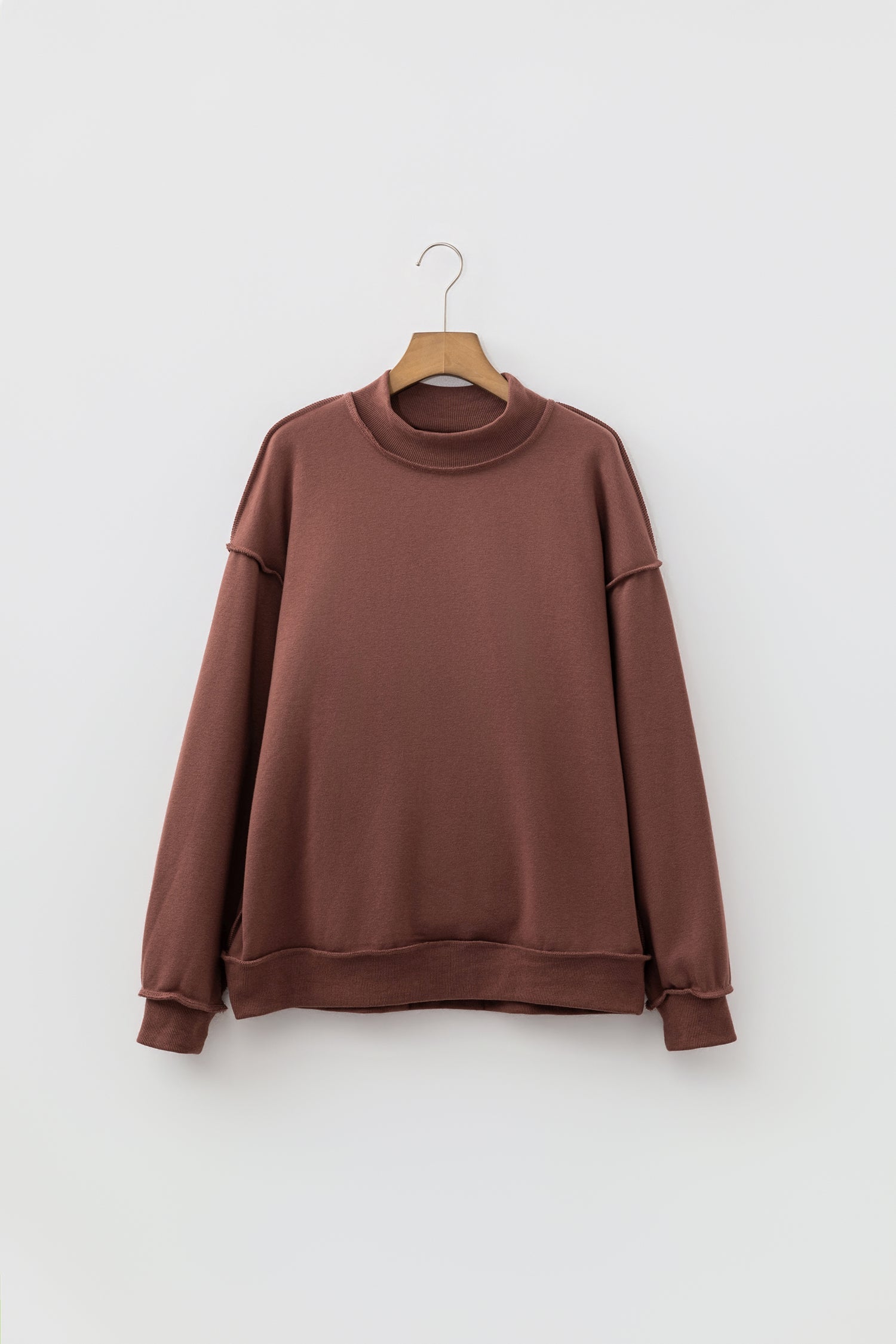 Light Pink Oversize Drop Shoulder Reversible Mock Neck Sweatshirt