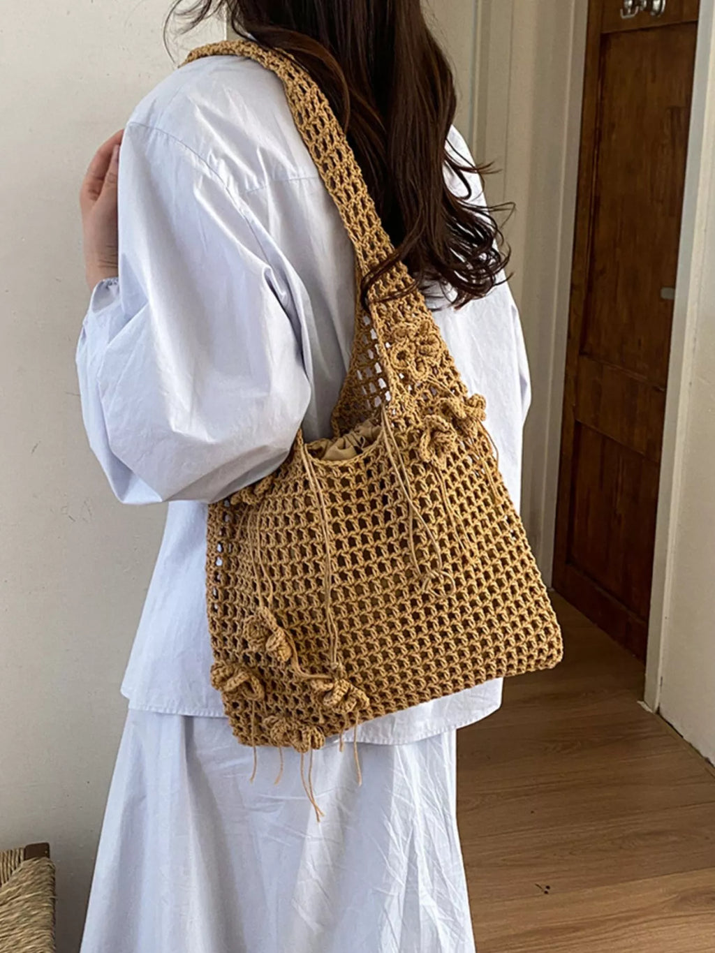 Crochet Flower Hobo Shoulder Bag