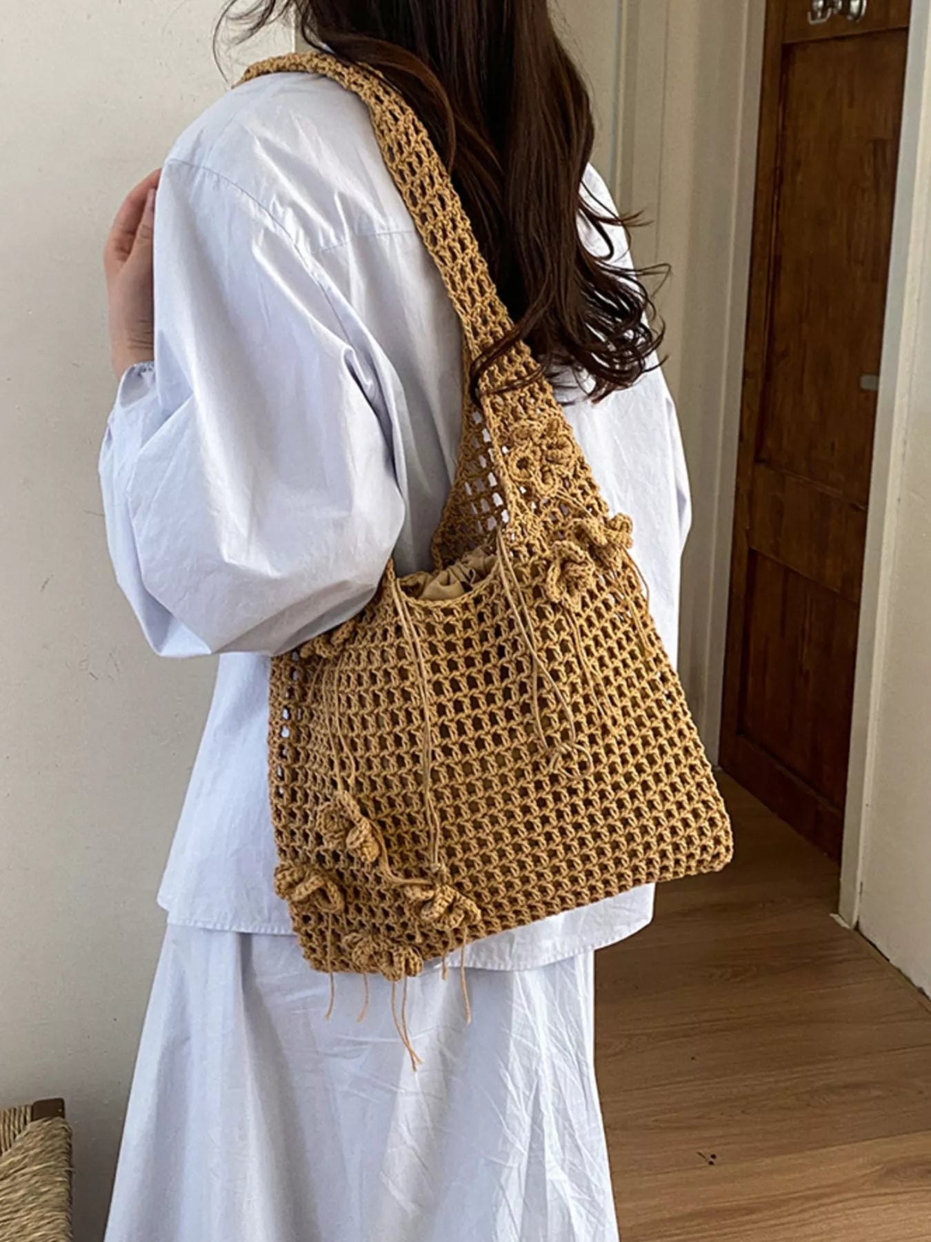 Crochet Flower Hobo Shoulder Bag