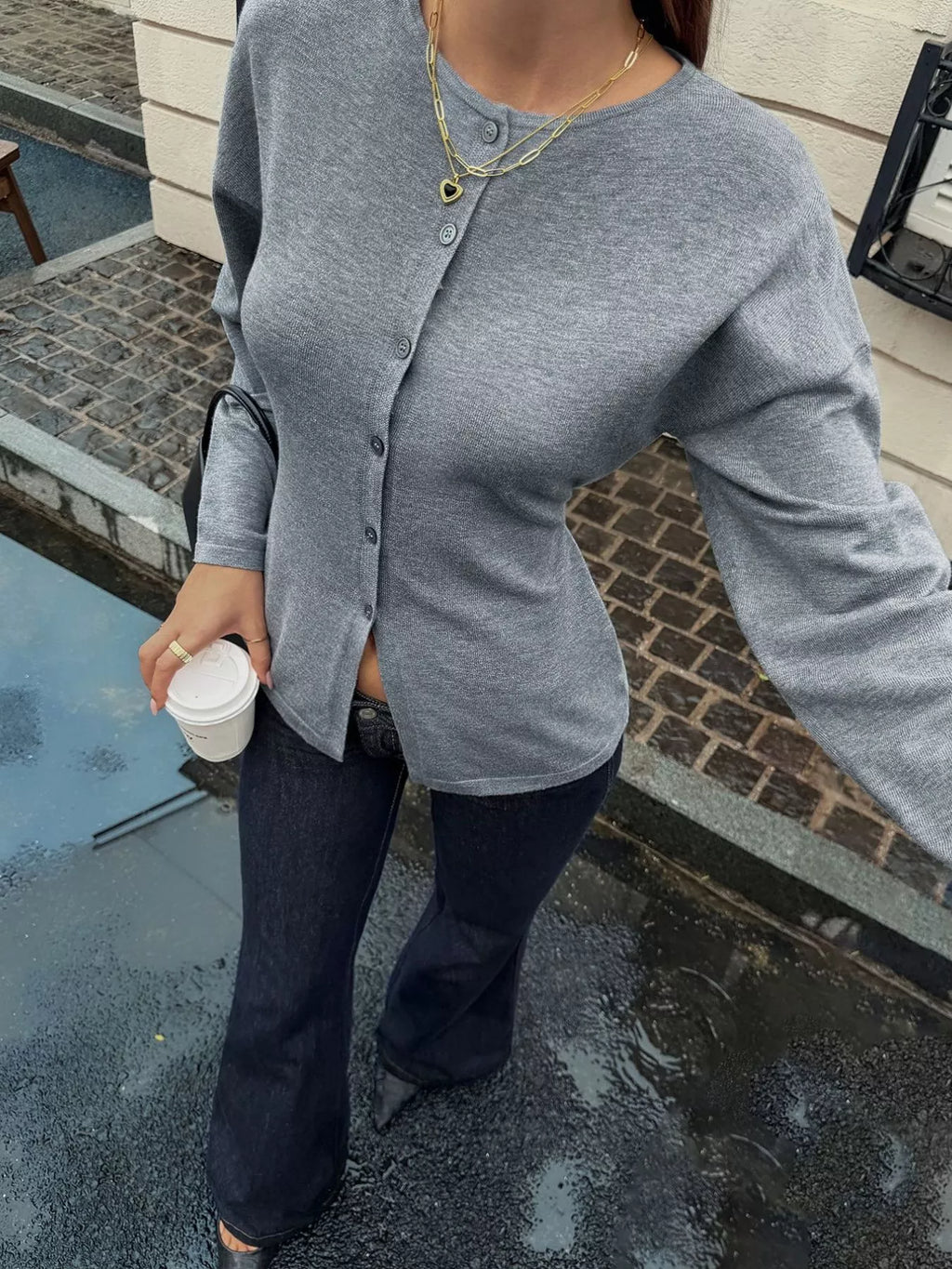 Button-Front Dropped Shoulder Cardigan