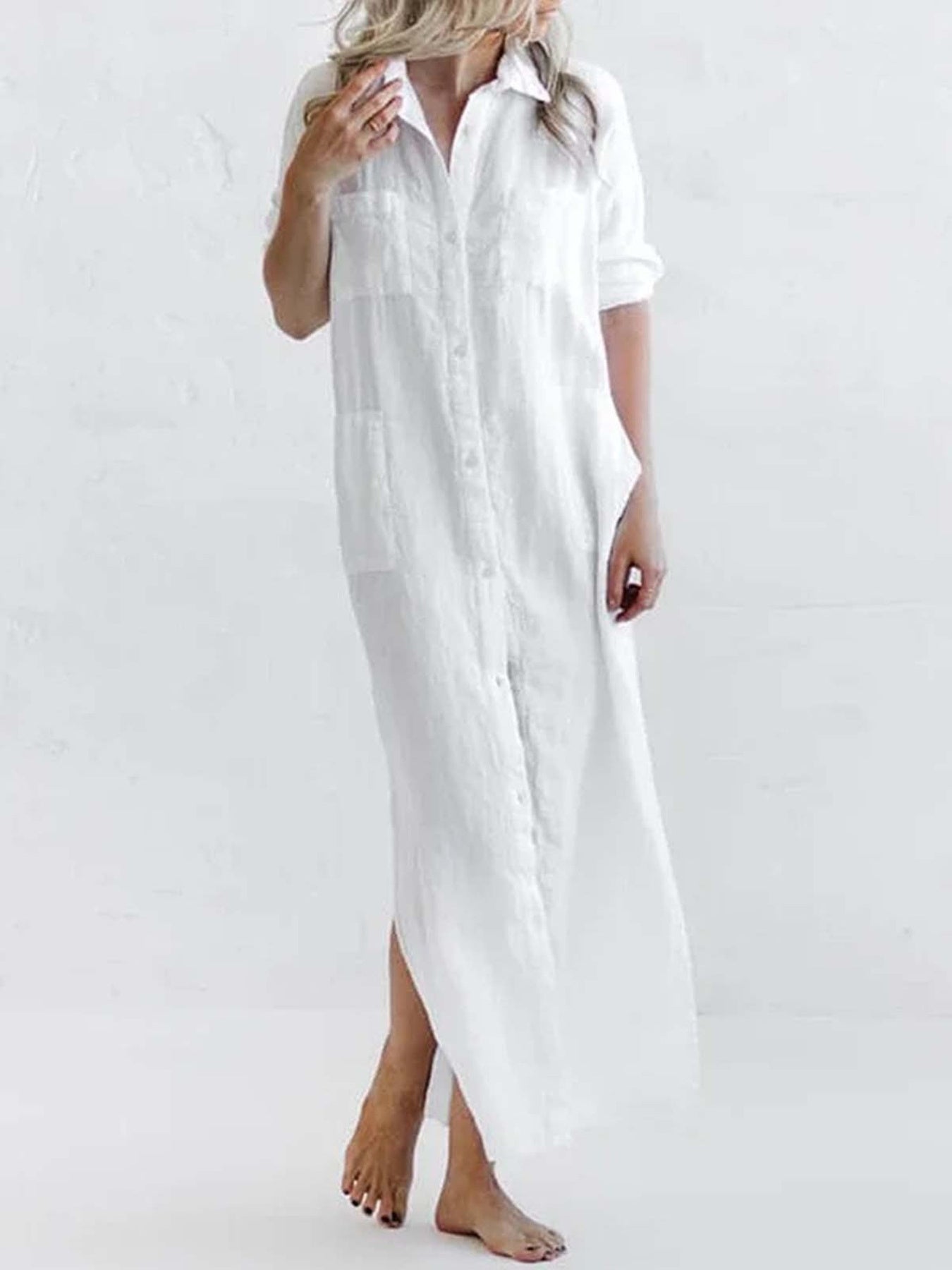 Full Size Casual Button-Down Maxi Shirt Dress Plus Size