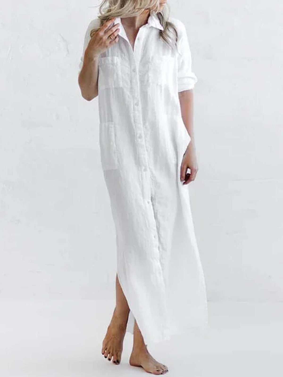 Full Size Casual Button-Down Maxi Shirt Dress Plus Size