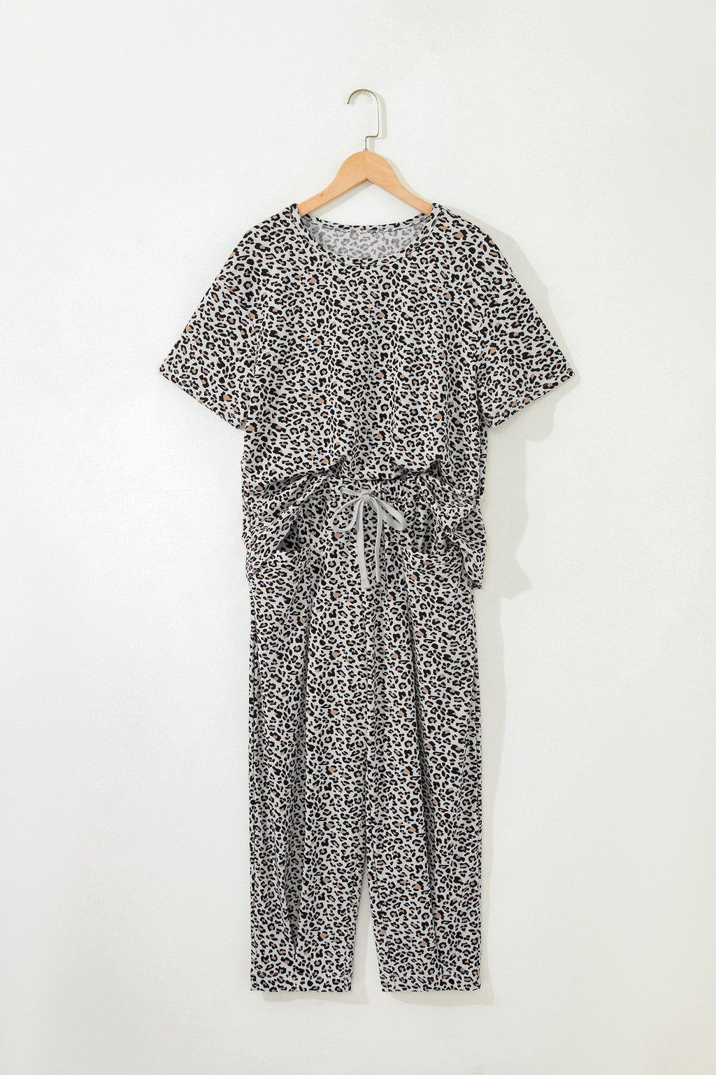 White Leopard High-Low Loose Tee Ankle Length Pants Set