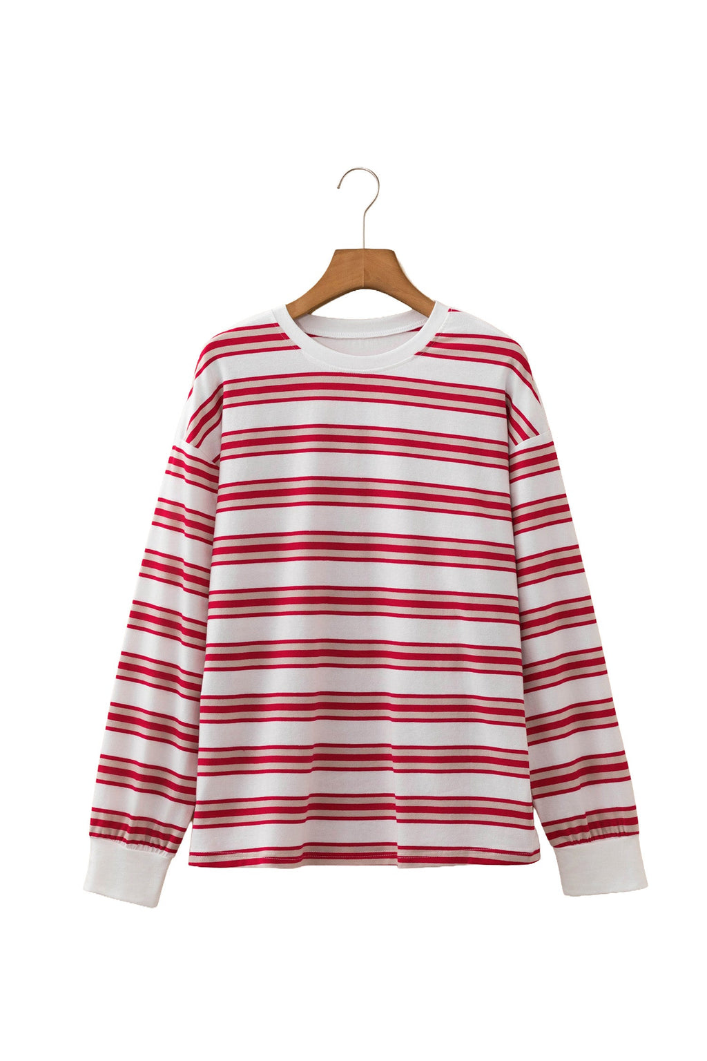 Red Stripe Dropped Shoulder Long Sleeve Casual Pullover Top