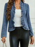 Open Front Ruffled Denim Jacket