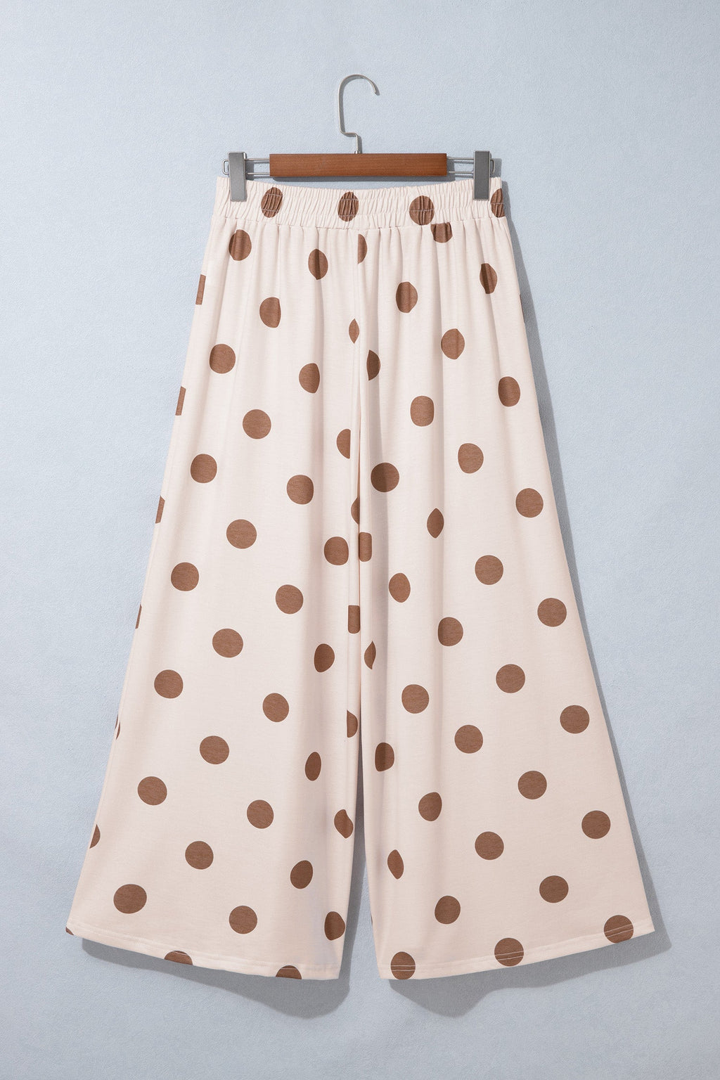 Brown Polka Dot Wide Leg Elastic Waist Casual Pants