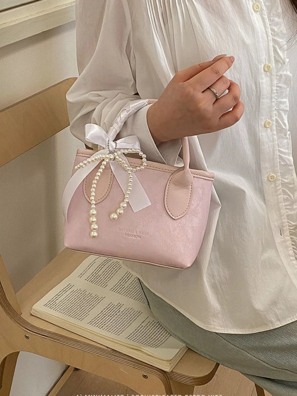 Pearl Bow Charm Crossbody Bag