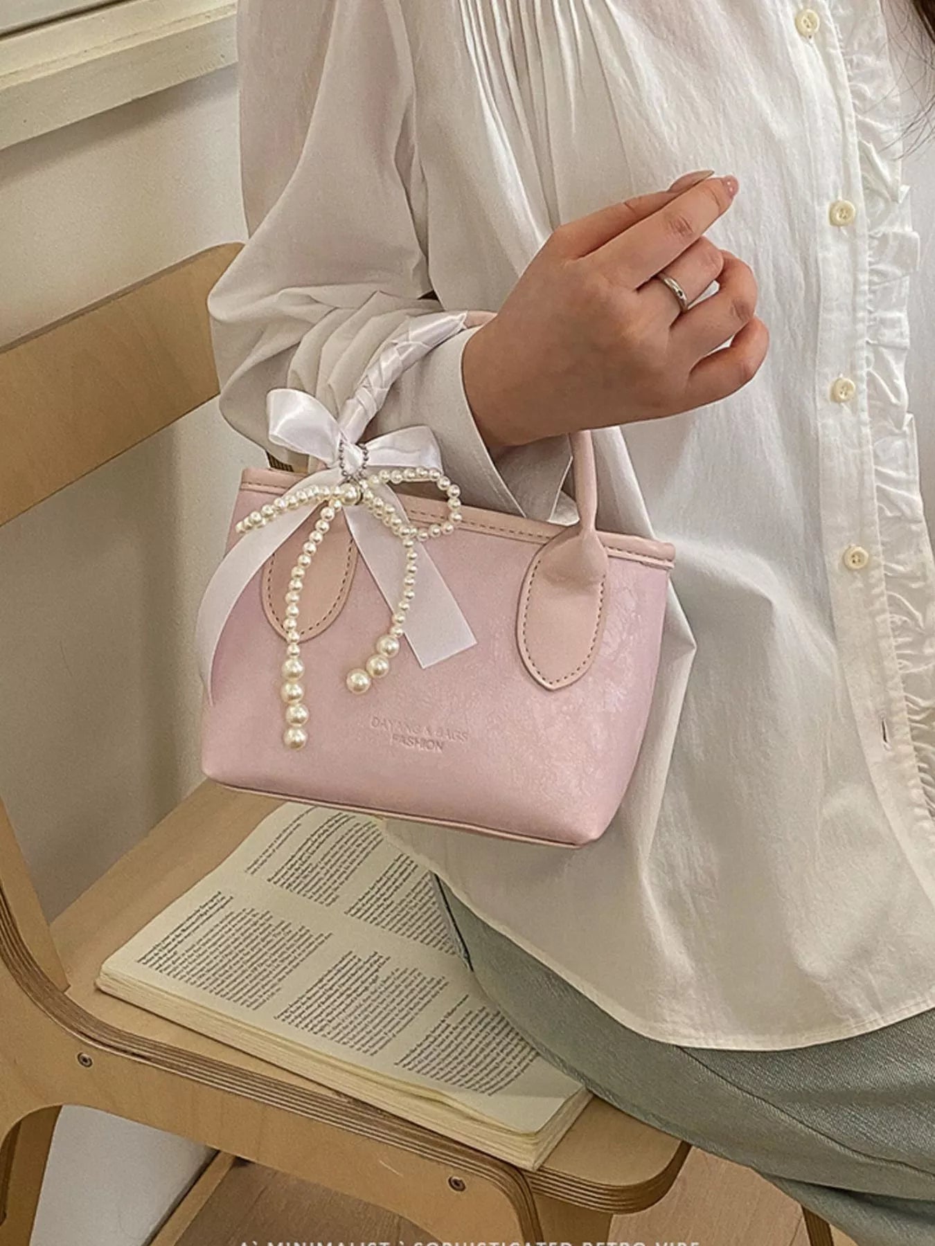 Pearl Bow Charm Crossbody Bag