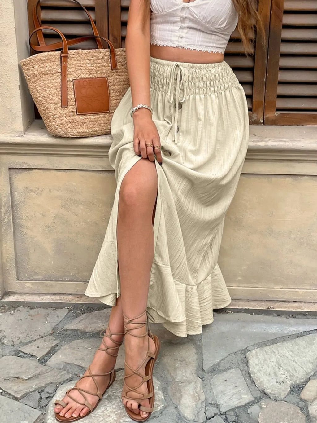 Ruffled Hem Slit Skirt