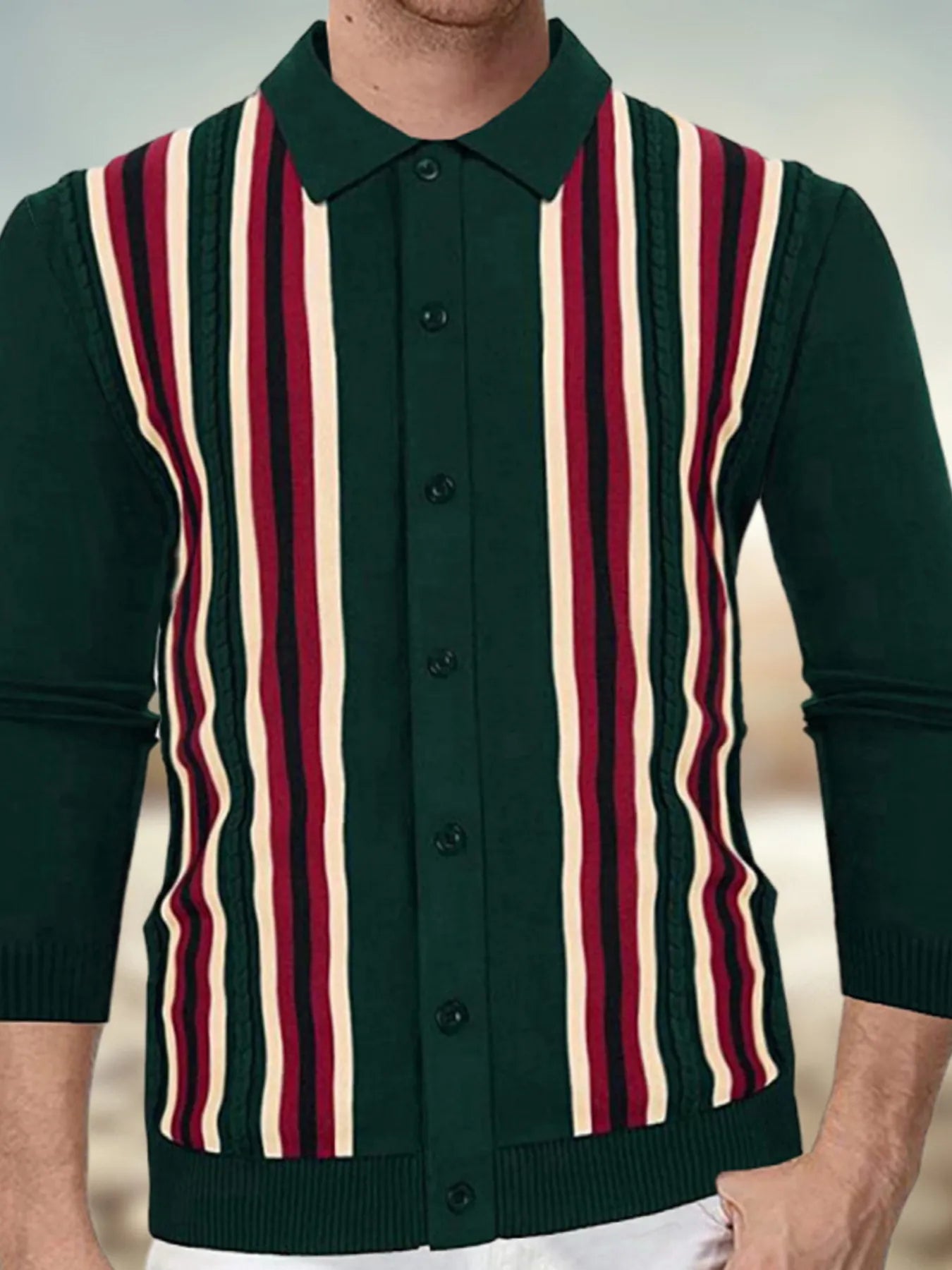 Men's Plus Size Striped Button Up Cardigan