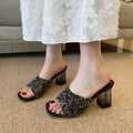 Rhinestone Open Toe Block Heel Sandals