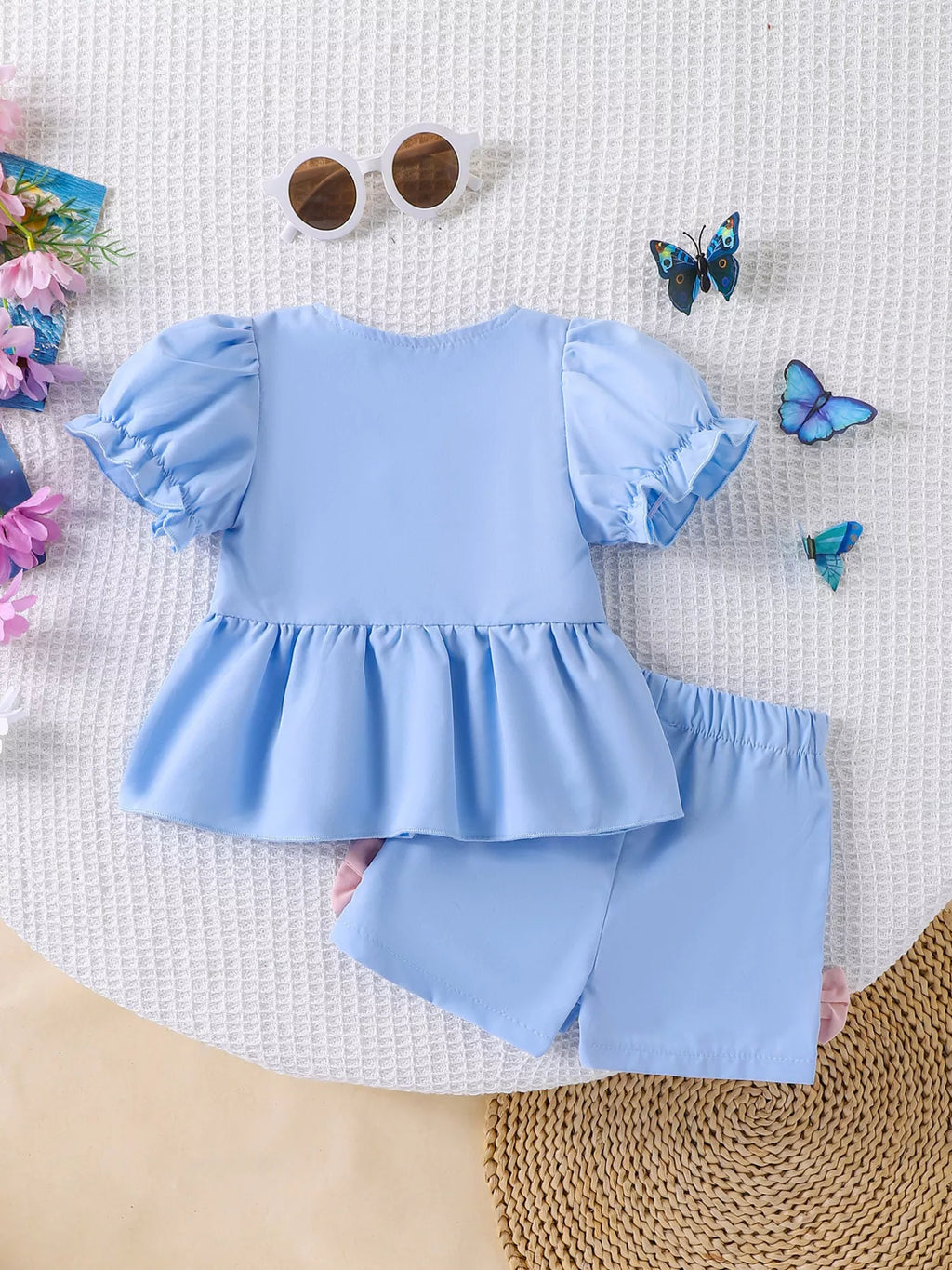 Children's Bow Puff Sleeve Top and Shorts Set