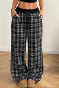 Plaid Wide-Leg Drawstring Pants