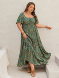 Printed Short Sleeve Tiered Maxi Dress