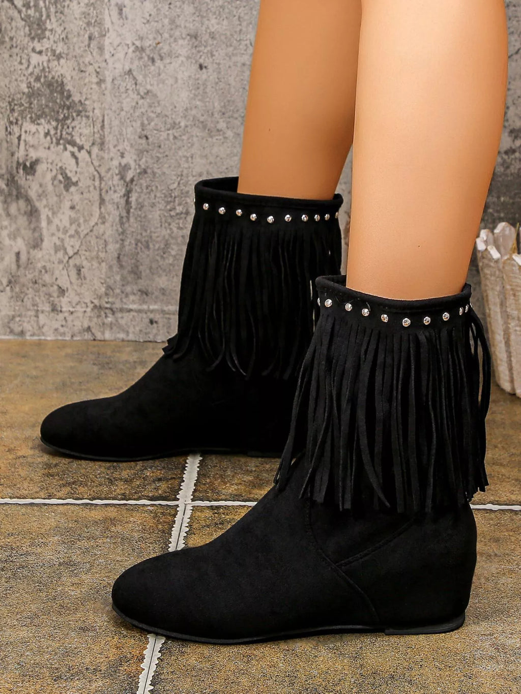 Fringe Boots with Studded Details