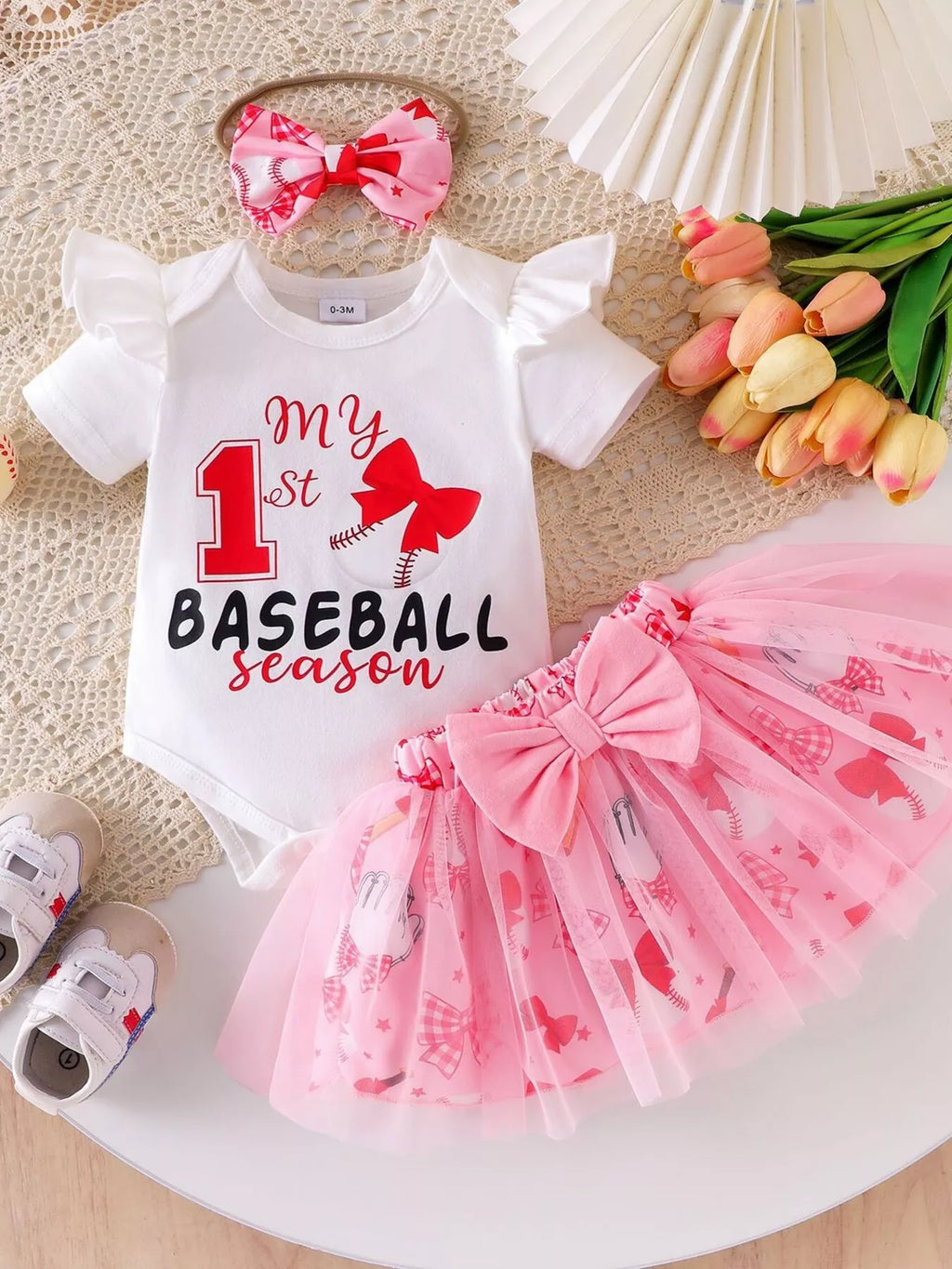 Children's Letter Graphic Bodysuit and Skirt Set with Headband