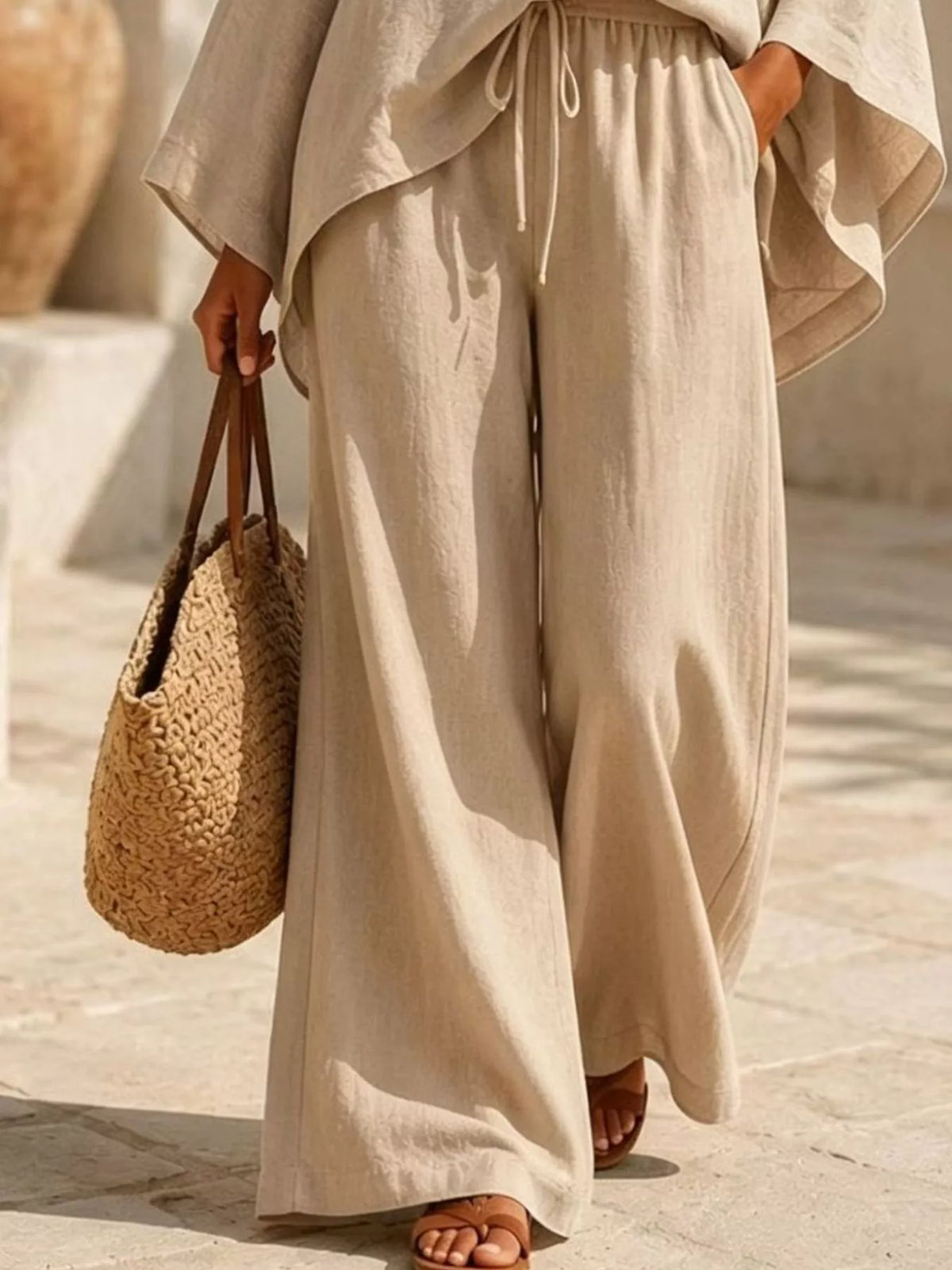 Full Size Loose Fit Top and Wide-Leg Pants Set Plus Size