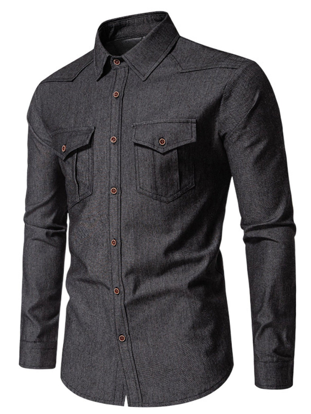 Men's Casual Long Sleeve Denim Shirt with Pockets